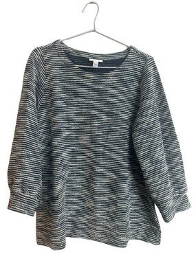 J.Jill Cotton Stripe Knit Tunic Top Fall Transitional Boat Neck 3/4 Sleeve Small